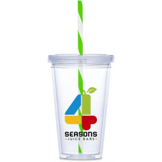 Malibu Double-Wall Plastic Tumbler & Straw Lime